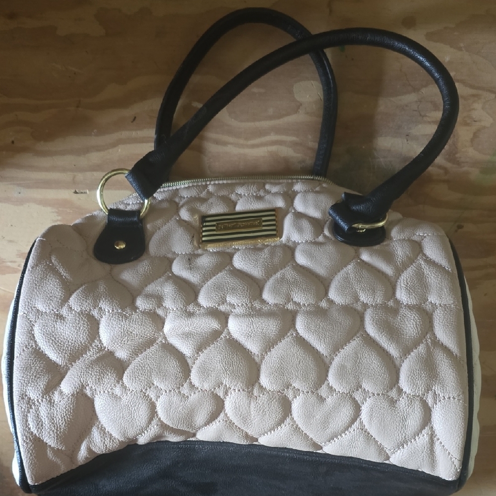 Betsey Johnson Quilted Cream and Black Shoulder Bag